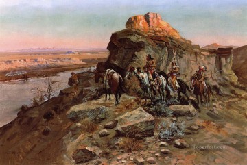 Planificación del ataque Indios americano occidental Charles Marion Russell Pinturas al óleo